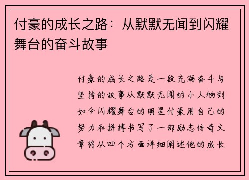 付豪的成长之路：从默默无闻到闪耀舞台的奋斗故事